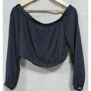 BCBGeneration Polka Dot Off Shoulder Top Black Woven Long Sleeve Women Size M